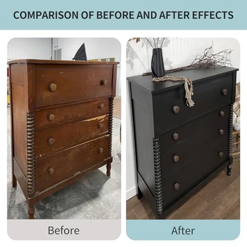 SIX FOXES Matte Chalk Paint Furniture Paint Kit (With Tools) - [35Oz, licorice black] 50-55sq.ft/Twice. Water-Based, Non-Toxic & Odorless of Wood Paint, for Cabinets, Doors, Tables, Easy to Apply