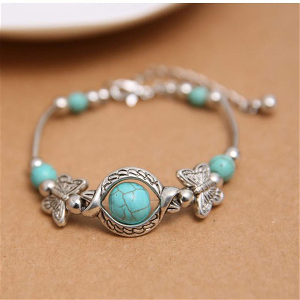 GOMYIE Creative Ethnic Turquoise Butterfly Bracelet For Women Gift Bracelet Anniversary Christmas Valentine'S Day Gifts