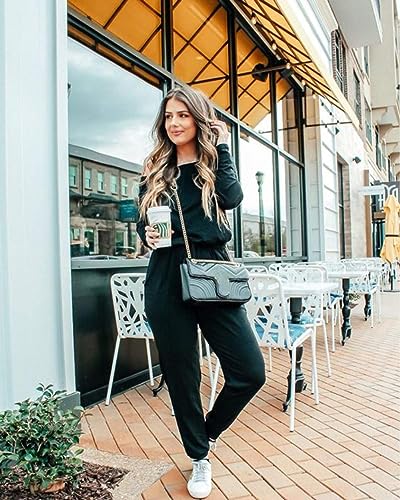 PRETTYGARDEN Women's Casual Long Sleeve Jumpsuit Crewneck Off Shoulder Elastic Waist Stretchy Romper (Wine Red,Medium)