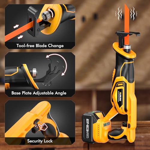 Reciprocating Saw Cordless, Brushless Cordless Reciprocating Saw with 21V 8000mAh Battery, 3000SPM 28mm Reciprocating Stroke, 8 Saw Tool-Free Blade Change Reciprocating Saw for Wood & Metal Cutting