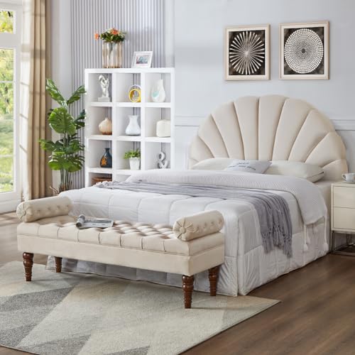 24KF Stunning Crown Design King Headboard, Upholstered Soft Velvet Petal Pattern Headboard King/CA King-Violet