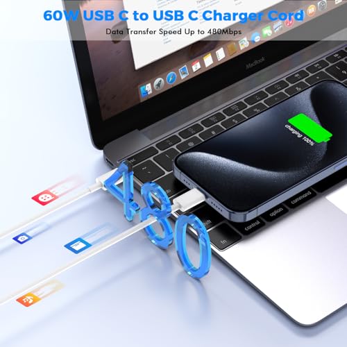 USB C Charger for MacBook Air MacBook Pro 13 14 15 16 inch,M1 M2 M3 Apple Laptop Charger,2Pack 30W USB C Power Adapter for iPad,iPhone 15 Pro Max,10FT Extra Long USB-C Cable MacBook Pro/Air,iPad Pro