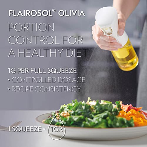 FLAIROSOL OLIVIA Oil Sprayer for Cooking, 130ml /4.4oz Glass Olive Oil Sprayer, Continuous Spray with Portion Control, Oil Dispenser Bottle for Kitchen, Air Fryer, Frying, Salad, BBQ (Golden Leaves)