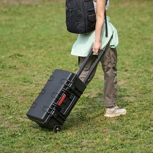 Amazon Basics Hard Camera Case with Wheels, Large, Black, Solid, 22"L x 14"W x 9.8"H