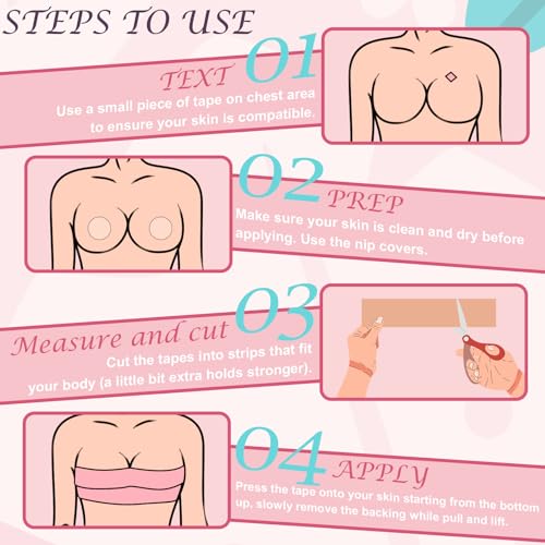Hopkost Boob Tape Breast Lift Tape for Large Breasts with 2 Pcs Nipple Covers Invisible Boobtape for A-G Cup(Beige,3 in)