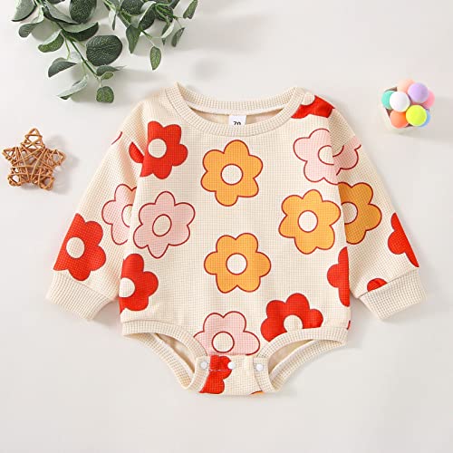 Kayotuas Baby Girl Crewneck Sweatshirt Romper Oversized Long Sleeve Flower Printing Bodysuit Cute Fall Clothes (Daisy Floral,0-6 Months)