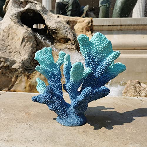 ALIWINER Blue Coral Decor - Faux Artificial Coral Reef Statue, Nautical Tabletop Decoration for Living Room and Home (7.8in Tall)
