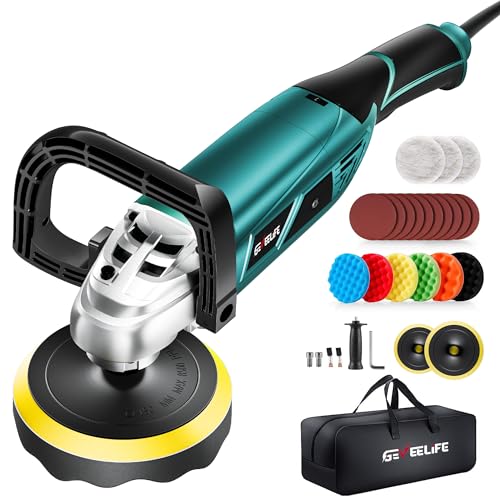 GEVEELIFE Buffer Polisher, 6 Inch/7 Inch 1600W Rotary Car Buffer Polisher Waxer, 7 Variable Speed 1000-3500 RPM, Detachable Handle for Car, Boat Sanding, Polishing, Waxing
