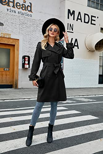 Makkrom Women's Double Breasted Long Trench Coat Windproof Classic Lapel Slim Overcoat with Belt