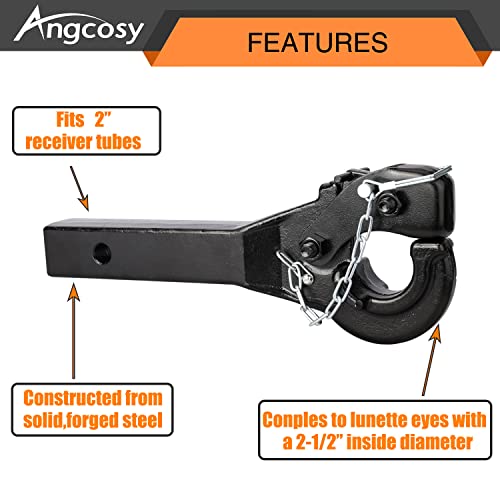 ANGCOSY 5-Ton Pintle Hook Trailer Hitches Receiver Hook for 2” Hitches Hitch Hook Military Receiver, 10000 lbs, 15” Length