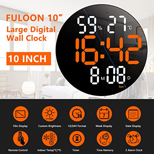 Fuloon Digital Wall Clocks, Wall Clock with Day and Date, Modern Wall Clocks for Living Room, Silent Wall Clocks for Bedrooms with Remote Control (Blue, 13")