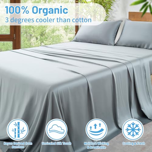 MEISHANG Bamboo Viscose Sheets Queen Size - 100% Organic Viscose,400TC Cooling Luxury Sheet Set with 16" Deep Pockets - 4 Pieces(Dark Grey)