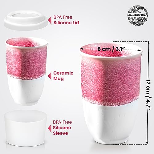 NOVA CERAMICS Travel Mug - Ceramic To Go Coffee Mug With Lid – Travel Mug Ceramic To Go Cup – Microwave & Dishwasher Safe Ceramic Coffee Mug With Lid - Gifts For Women Men Him Her – 12oz – Sage Green