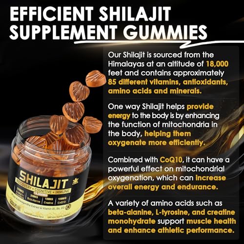 1Pack 18,000mg Shilajit Supplement Gummies for Men & Women with Ashwagandha, CoQ10 I Sugar Free I Pure Himalayan Organic, L-Tyrosine, Beta-Alanine, B1 B6 for Muscle, Energy, Performance,Brain Function