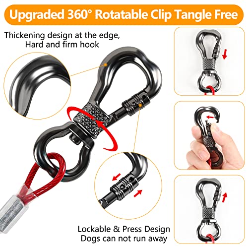Tresbro 100FT Reflective Dog Tie Out Cable for Dogs Up to 250 Pounds, Steel Wire Dog Leash Cable with Stainless Rotatable Buckle, Heavy Duty and Enduring, Dog Chains Outside for Outdoor,Yard,Camping