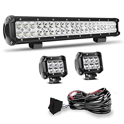 22Inch LED Light Bar Triple Row 306W+2PCS 4Inch Led Fog Lights Work Lights Pods+Wiring for Driving Fog Lamp Marine Boat Am Defender UTV ATV,2 Years Warranty