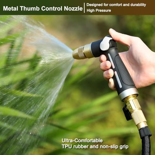 FANHAO Watering Wand Heavy Duty, 16 Inches Metal Garden Hose Wand with 8 Spray Patterns, Long Hose Nozzle Sprayer with ON/OFF Thumb Control, Perfect for Hanging Baskets, Shrubs, Garden and Lawn