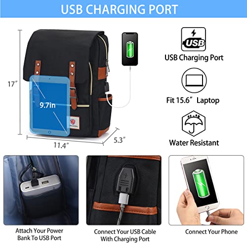 Xinveen Vintage Laptop Backpack Travelling Backpack Casual Daypacks School Shoulder Bag for Men Women Black