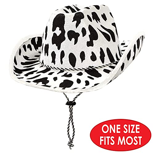 Beistle Cow Print Cowboy Hats, 2 Pieces – One Size Fits Most, Adjustable Chin Strap, Western Party Supplies, Halloween Costume Dress Up, Cowgirl Hat, Wild West Themed Parties, Animal Print Hats