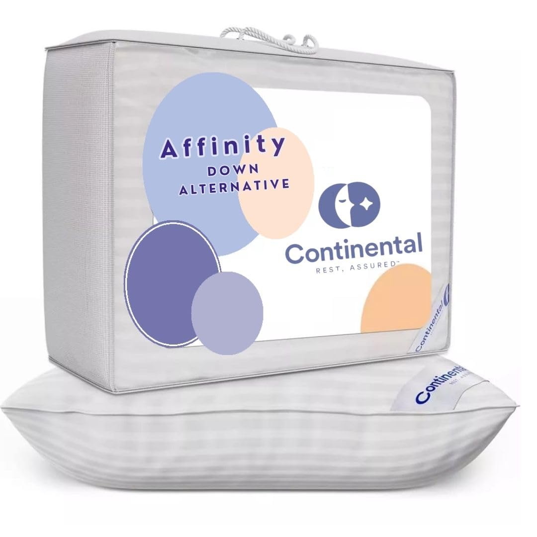 Continental Bedding Affinity Down Alternative Bed Pillow - Standard Size - 100% Soft Cotton Pillow - Pack of 2 - Polyester Pillow for Sleeping