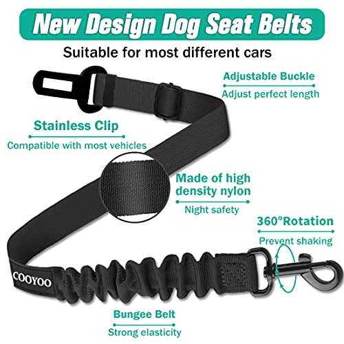 COOYOO Dog Seat Belt,3 Piece Set Retractable Dog Car Adjustable Seatbelts for Vehicle Nylon Pet Safety Heavy Duty & Elastic & Durable Car Harness for Dogs
