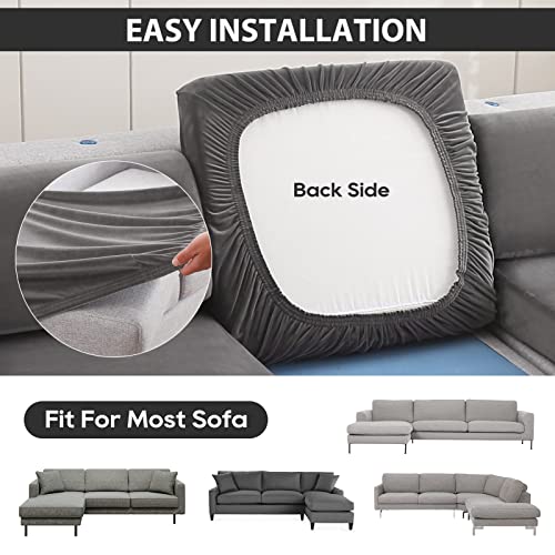NeColorLife Velvet Chaise Cushion Cover Sectional Sofa Cover Couch Covers Thick Couch Cushion Cover with Elastic Band for Both Left/Right Sectional Couch (1PC Chaise Lounge Cushion Cover,Grey)