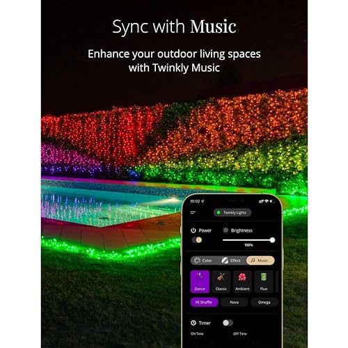 Twinkly Strings 100 LED RGB, LED Light String for Outdoor and Indoor, LED Lights Smart Multicolor, Compatible with HomeKit, Alexa and Google Home, LED Gaming, IP44, App Controlled, Green Wire, 26.2ft