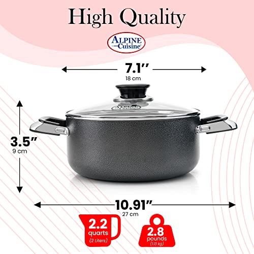 Alpine Cuisine 5.5 Quart Non-stick Stock Pot with Tempered Glass Lid and Carrying Handles, Multi-Purpose Cookware Aluminum Dutch Oven for Braising, Boiling, Stewing