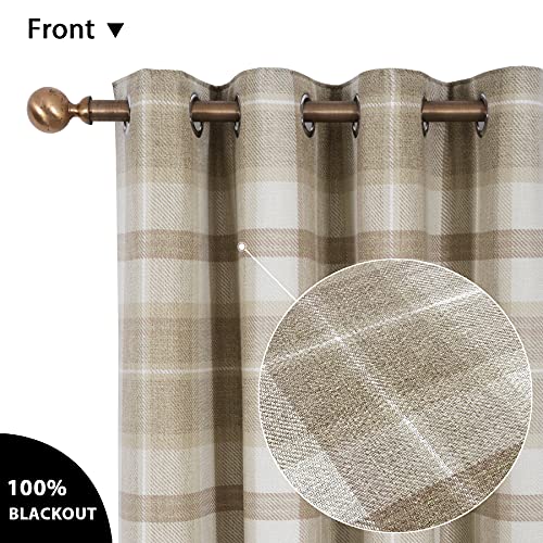 always4u 100% Blackout Plaid Curtains for Bedroom Living Room Woolen Look Sage Green Tartan Grommet Thermal 2 Panels 45 * 95 Sage Green