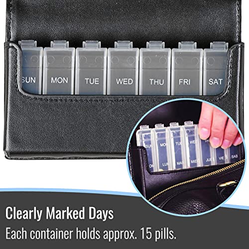 HealthSmart Weekly Pill Organizer, Medicine Organizer, Pill Box for 7 Days, Medication Organizer with Days of the Week, Black