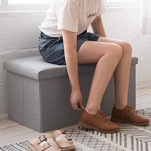 Camabel Folding Storage Ottoman Bench Cube Holds Up to 660lbs 30 inch Storage Bench with Memory Foam Seat Ottoman with Storage Footrest Padded Upholstered Tufted for Room BG364