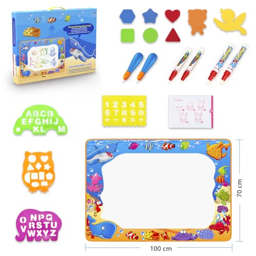 Water Doodle Mat - Kids Painting Writing Color Doodle Drawing Mat Toy Bring Magic Pens Educational Toys for Age 2 3 4 5 6 7 Year Old Girls Boys Age Toddler Gift