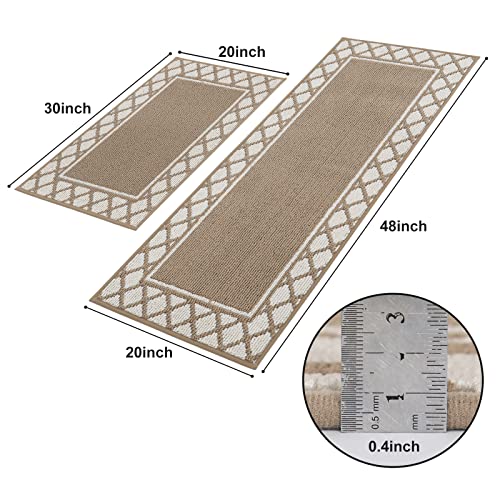 COSY HOMEER Thick 48x20 Inch/30X20 Inch Kitchen Rug Mats Made of 100% Polypropylene 2 Pieces Soft Kitchen Mat Specialized in Anti Slippery and Machine Washable (Beige)