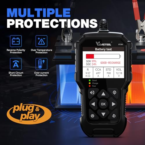 VDIAGTOOL BT300 Car Battery Tester 6V 12V, 5-3000 CCA Load Tester Starter Alternator Tester Automotive Charging Cranking System Tester for Motorcycle Car Truck SUV ATV Boat