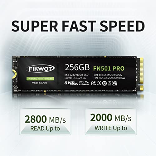 Fikwot FN501 Pro 256GB NVMe SSD - M.2 2280 PCIe Gen3 x4 Internal Solid State Drive with Graphene Cooling Sticker, Up to 3,500MB/s, SLC Cache 3D NAND TLC, Compatible with Laptop & PC Desktop