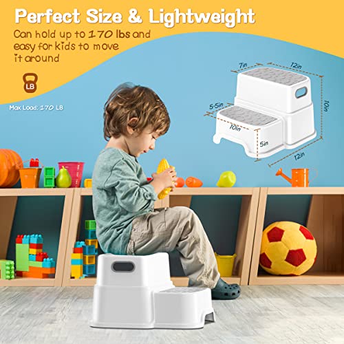 Toddler Step Stool, 2 Step Stool for Kids with Anti-Slip Surface and Rubber Bottom, Kids Step Stool Poop Stool for Toilet Potty Training, Bathroom, Kitchen (Include 2 Ducks)