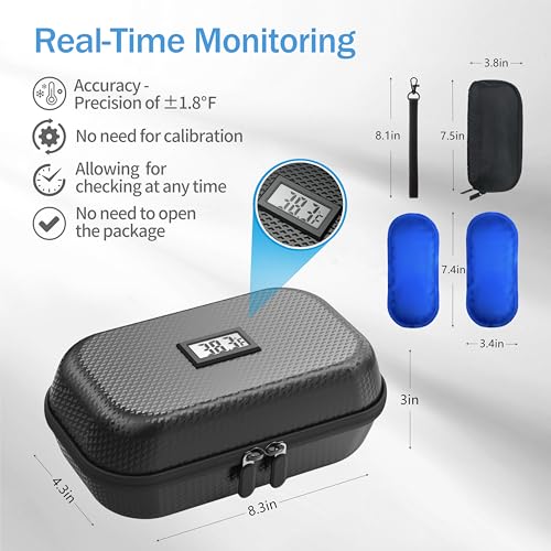 CASAZEN Insulin Cooler Travel Case TSA Approved, Refrigerated Medicine Travel Case with Temperature Display, Diabetes Travel Case with Wrist Strap & 2 Reusable Ice Packs, Gift For Daily and Trip