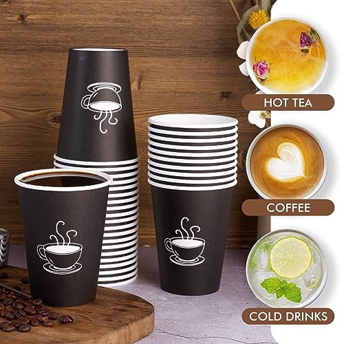 TV TOPVALUE 12 oz 210 Pack Paper Coffee Cups, Disposable Coffee Cups, Hot Drinking Cups for Coffee,Water,Tea, Black Coffee Paper Cups for Cafes, Offices and Events