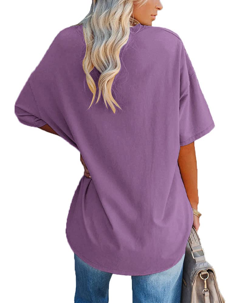 Ebifin Women's Oversized T Shirts Tees Half Sleeve V Neck Comfy Cozy Cotton Tunic Tops