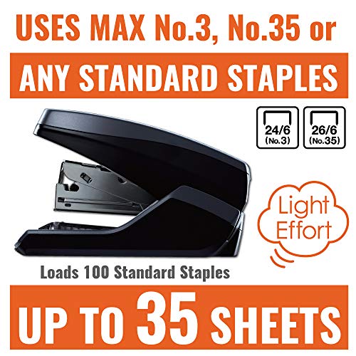 MAX USA Corp. HD-55FL Powerful and Light Effort 35 Sheet Flat Clinch Stapler with a Comfortable Soft-Touch Handle (Gray) (HD91662), 3.3" x 1.6" x 5.2"