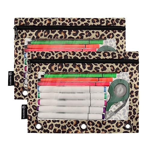 ALAZA Dinosaur Surf Pencil Pouch for 3 Ring Binder Pencil Bags Pockets Pencil Case with Clear Window Zipper Cosmetic Bags for Office College Supplies 2PCS