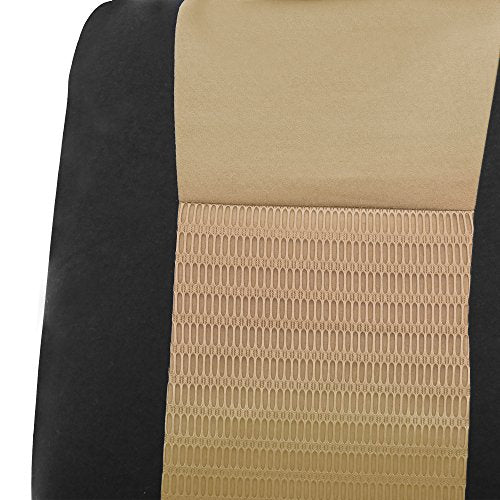FH Group Trendy Elegance Front Set Seat Covers, Airbag Compatible (Beige/Black)- Universal Fit for Cars, Trucks & SUVs