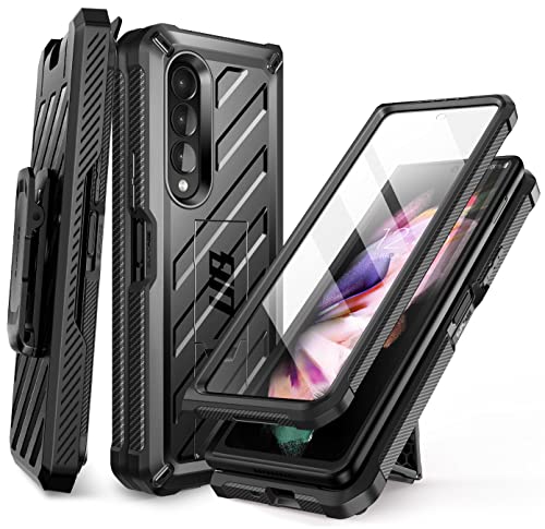 SUPCASE for Samsung Galaxy Z Fold 3 Case with Stand (Unicorn Beetle), [Built-in Screen Protector & Belt Clip] Heavy Duty Rugged Full-Body Shockproof Protective Phone Case for Galaxy Fold 3, Black