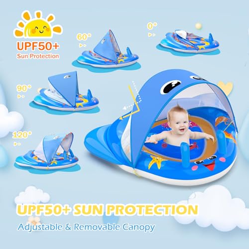 Baby Pool Float with Canopy Infant Float 6-24 Months Baby Swimming Float for Pool Toddler Pool Float with Shade UPF50+ Sun Protection Inflatable Pool Toys with Adjustable Safety Seat (Standard)