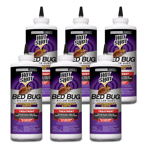 Hot Shot Bed Bug Killer Dust With Diatomaceous Earth 8 Ounces, Treatment For Bed Bugs, 6 Pack
