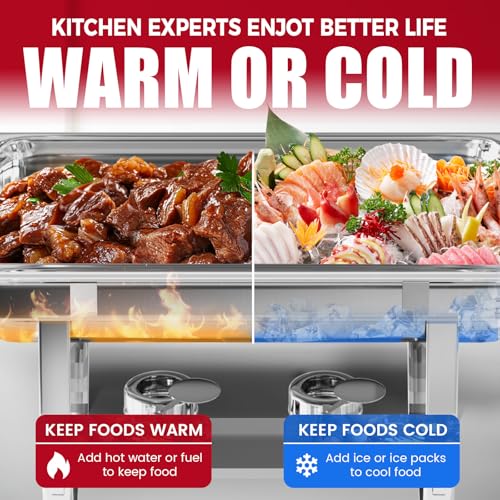 IMACONE Chafing Dish Buffet Set 2 Pack, 8 QT Rectangle & 5QT Round Stainless Steel Chafer for Catering, Chafers and Buffet Warmer Sets w/Food & Water Pan, Lid, Fuel Holder for Event Party Holiday