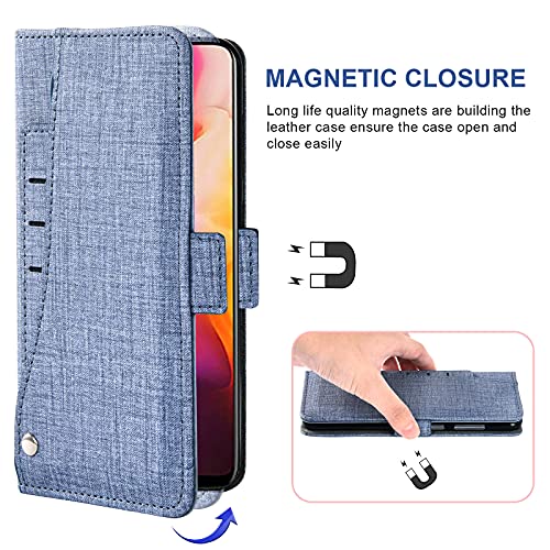 Asuwish Phone Case for OnePlus 6 Wallet Cover with Tempered Glass Screen Protector and Wrist Strap Flip Card Holder Slot Stand Cell OnePlus6 A6000 One Plus6 1 Plus 1plus Six One+ 1+ 6 Women Men Blue