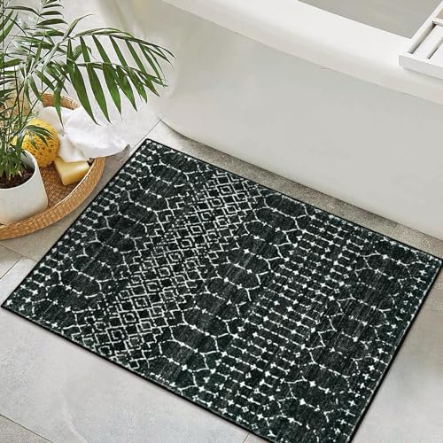 Lahome Moroccan Black Rug for Living Room - Washable Area Rug 5x7 Non-Slip Ultra-Thin Soft Bedroom Rugs Large Stain Resistant Dining Room Rugs, Geometric Print Modren Carpet Rug for Office Entryway
