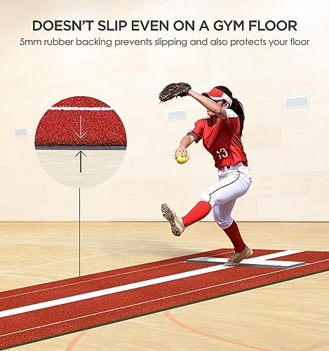 Softball Pitching Mat Softball Pitching Mound Pitching Matt Softball for Pitchers with Antislip Rubber and Antifade Turf 10x3 ft Clay Color