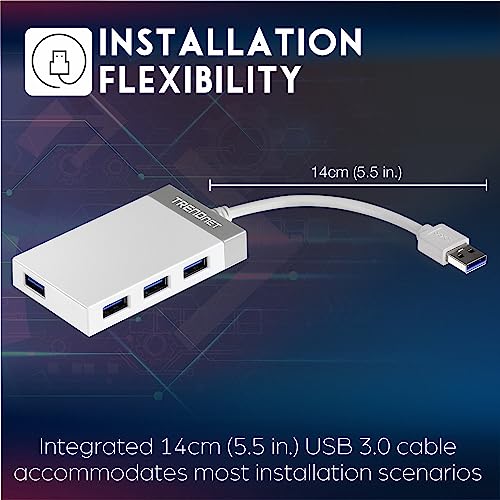 TRENDnet 4-Port USB 3.0 Hub, TU3-H4E, Plug & Play, Compact Size USB 3.0 Hub Compatible with Linux, Windows, Mac, Nintendo Switch, Backwards Compatible with USB 2.0, White